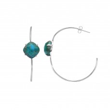 Turquoise 12x12mm Cushion Hoop gemstone earring 6.75 gms
